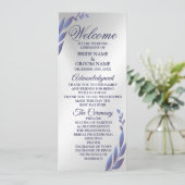 Welkom bruiloft Paars Blue Floral Silver Modern Programmakaart (Staand voorkant)
