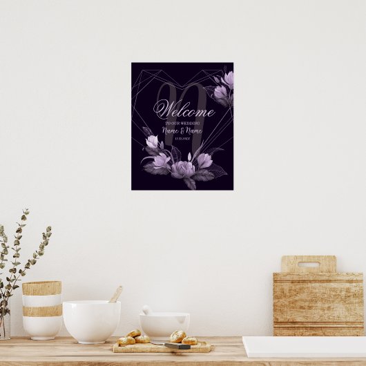 Welkom bruiloft Paars Floral Violet Lijst Poster (Keuken)