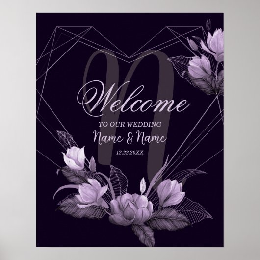 Welkom bruiloft Paars Floral Violet Lijst Poster (Voorkant)