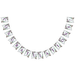 Welkom bruiloft Paarse Floral Green Foliage Vlaggetjes