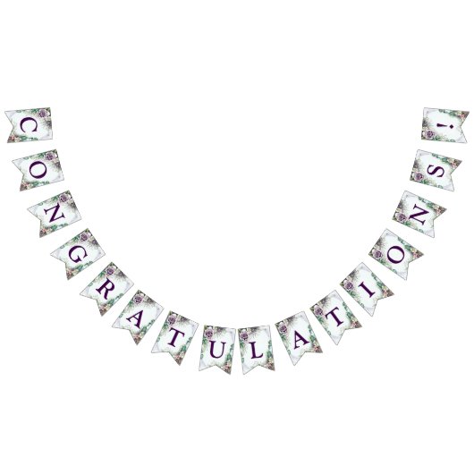 Welkom bruiloft Paarse Floral Green Foliage Vlaggetjes (Alle)