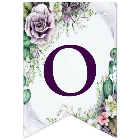 Welkom bruiloft Paarse Floral Green Foliage Vlaggetjes (Tweede vlag)