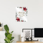Welkom bruiloft Partij Colorful Red White Floral Poster (Thuiskantoor)