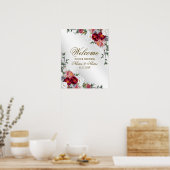 Welkom bruiloft Partij Colorful Red White Floral Poster (Keuken)