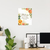 Welkom bruiloft Partij Oranje Gele Rode Floral Poster (Thuiskantoor)