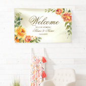 Welkom bruiloft Partij Oranje Gele Rode Floral Spandoek (Insitu)