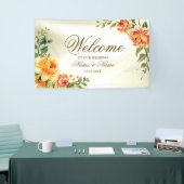 Welkom bruiloft Partij Oranje Gele Rode Floral Spandoek (Beurs)