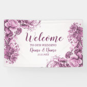 Welkom bruiloft Partij Roze Bloemen Legant Modern Spandoek (Horizontaal)