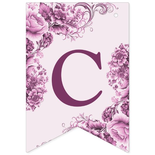 Welkom bruiloft Partij Roze Bloemen Legant Modern Vlaggetjes (Eerste vlag)