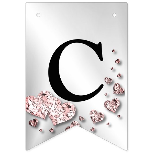 Welkom Bruiloft Partij Roze Perzik Glanzende Harte Vlaggetjes (Eerste vlag)