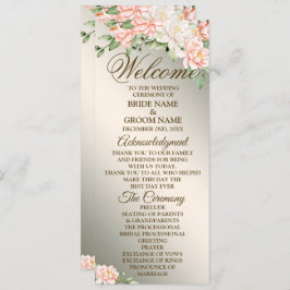 Welkom Bruiloft Party Waterverf Perzik Bloemen Programmakaart