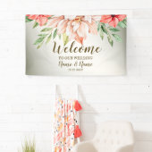 Welkom bruiloft Peach Sinaasappel Floral Rustic Spandoek (Insitu)