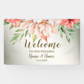 Welkom bruiloft Peach Sinaasappel Floral Rustic Spandoek (Horizontaal)