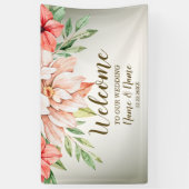 Welkom bruiloft Peach Sinaasappel Floral Rustic Spandoek (Verticaal)