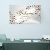 Welkom bruiloft Pink Floral Silver Elegant Spandoek (Beurs)