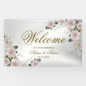 Welkom bruiloft Pink Floral Silver Elegant Spandoek (Horizontaal)