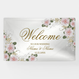 Welkom bruiloft Pink Floral Silver Elegant Spandoek