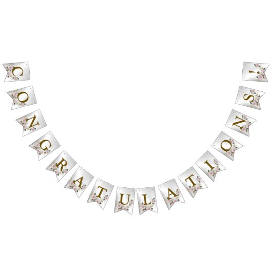 Welkom bruiloft Pink Floral Silver Elegant Vlaggetjes (Alle)