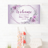 Welkom bruiloft Pink Floral Violet Paars Spandoek (Insitu)
