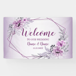 Welkom bruiloft Pink Floral Violet Paars Spandoek