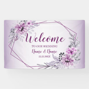 Welkom bruiloft Pink Floral Violet Paars Spandoek