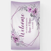 Welkom bruiloft Pink Floral Violet Paars Spandoek (Verticaal)