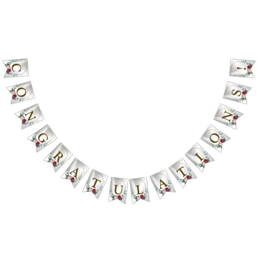 Welkom bruiloft Pink Red Floral Green Golden Vlaggetjes (Alle)