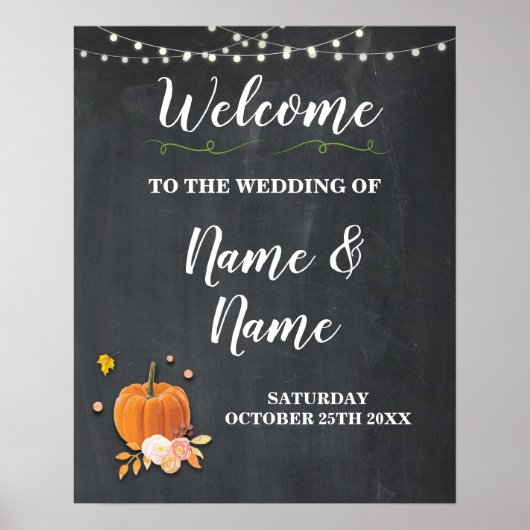 Welkom bruiloft Poster Pumpkin Sign Chalk Harvest (Voorkant)