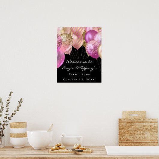 Welkom bruiloft Poster Roze gouden ballon vip (Keuken)