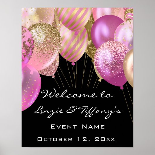 Welkom bruiloft Poster Roze gouden ballon vip (Voorkant)