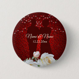 Welkom bruiloft Rood Floral Modern Ronde Button 5,7 Cm