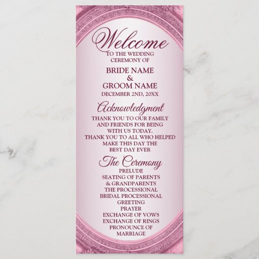 Welkom bruiloft Roos Blush Pink Lijst Modern Programmakaart (Voorkant)