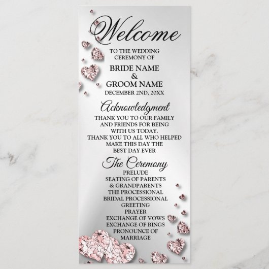 Welkom Bruiloft Roze Perzik Glanzende Geometrische Programmakaart (Voorkant)