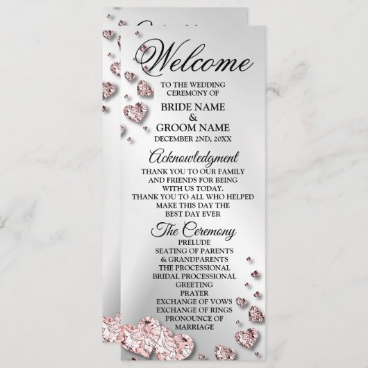 Welkom Bruiloft Roze Perzik Glanzende Geometrische Programmakaart (Voorkant / Achterkant)