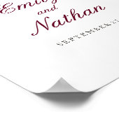 Welkom bruiloft Sign Red Burgundy Floral Poster (Hoek)