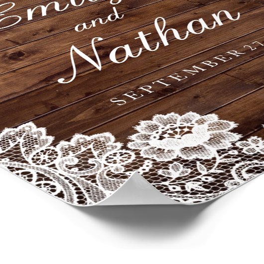 Welkom bruiloft Sign Rustic Wood  Lace Poster (Hoek)