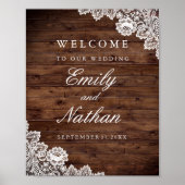 Welkom bruiloft Sign Rustic Wood  Lace Poster (Voorkant)
