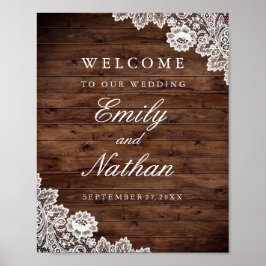 Welkom bruiloft Sign Rustic Wood  Lace Poster