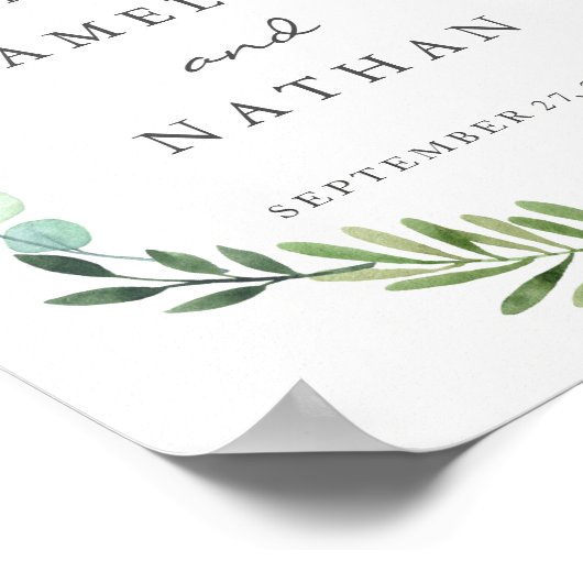 Welkom bruiloft Sign Waterverf Green Leaf Wreath Poster (Hoek)