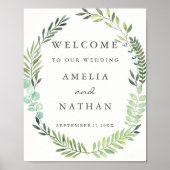 Welkom bruiloft Sign Waterverf Green Leaf Wreath Poster (Voorkant)