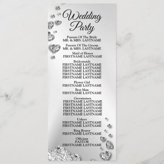 Welkom bruiloft Silver Hearts Grey Elegant Rustic Programmakaart (Achterkant)