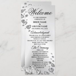 Welkom bruiloft Silver Hearts Grey Elegant Rustic Programmakaart