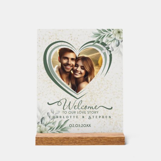 Welkom bruiloft teken onze liefde gepersonaliseerd acryl bord (Voorkant)