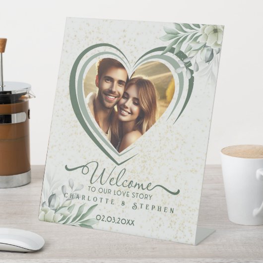 Welkom bruiloft teken onze liefde gepersonaliseerd reclamebord met voetstuk (Insitu)