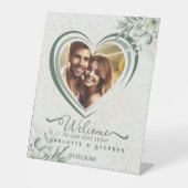 Welkom bruiloft teken onze liefde gepersonaliseerd reclamebord met voetstuk (Voorkant)