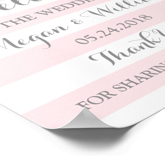 Welkom bruiloft Teken Roze Stripe Silver Confetti Poster (Hoek)