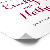 Welkom bruiloft Teken Rustic Burgundy Red Floral Poster (Hoek)