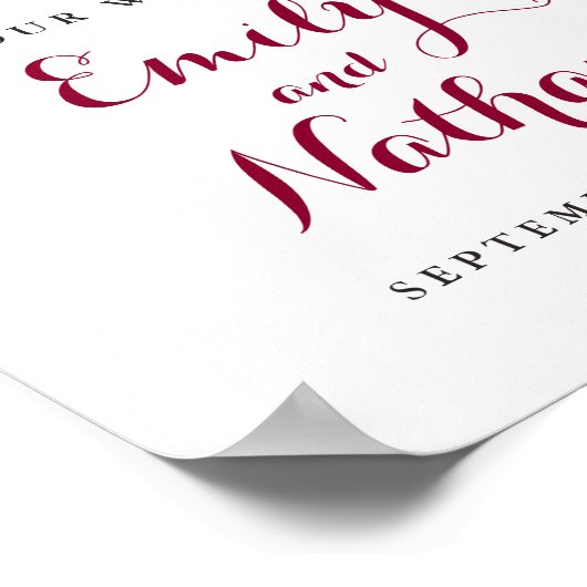 Welkom bruiloft Teken Rustic Burgundy Red Floral Poster (Hoek)