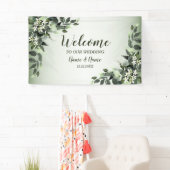 Welkom bruiloft van Greenery Floral Leaves Spandoek (Insitu)
