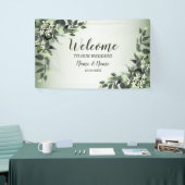 Welkom bruiloft van Greenery Floral Leaves Spandoek (Beurs)